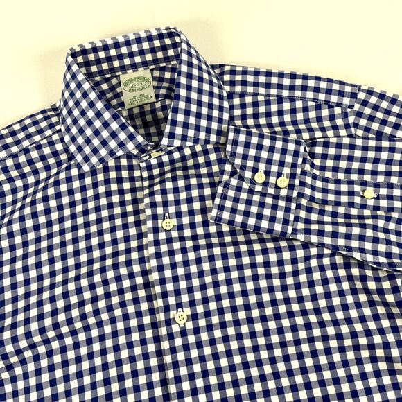 Mens Brooks Brothers Non-Iron Long Sleeve Button Up Shirt Size 15-33 Blue Check - Picture 1 of 7